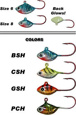 Fishing lure soft plastic-Sitka Shad Ice Fishing Assortment Glows (Four Jigs Included) Size Eight ASH-8