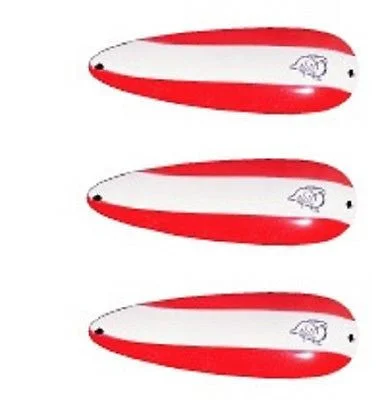 Fishing reel precision drag-Three Eppinger Huskie Junior Red/White Stripe Fishing Spoons 2 oz 4 1/2" 7-9