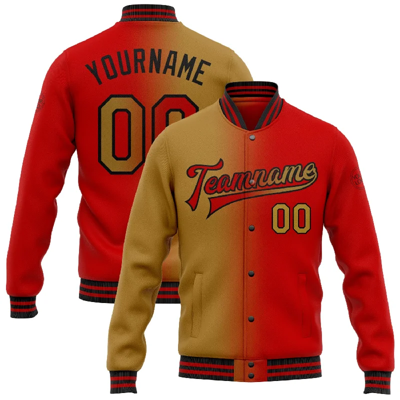 Fishing line knot stability-Custom Red Old Gold-Black Bomber Full-Snap Varsity Letterman Gradient Fashion Jacket