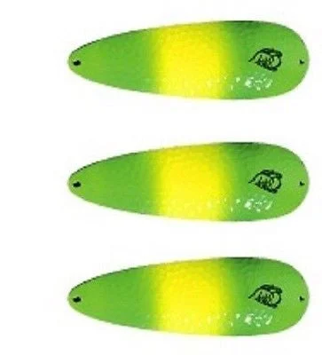 Fishing line color coded-Three Eppinger Seadevle Green Chartreuse Fishing Spoon Lures 3 oz 5 3/4" 60-306