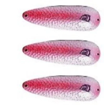 Fishing tackle side pouch-Three Eppinger Seadevlet Pearl Pink Fishing Spoon Lures 1 1/2 oz  4" 61-336