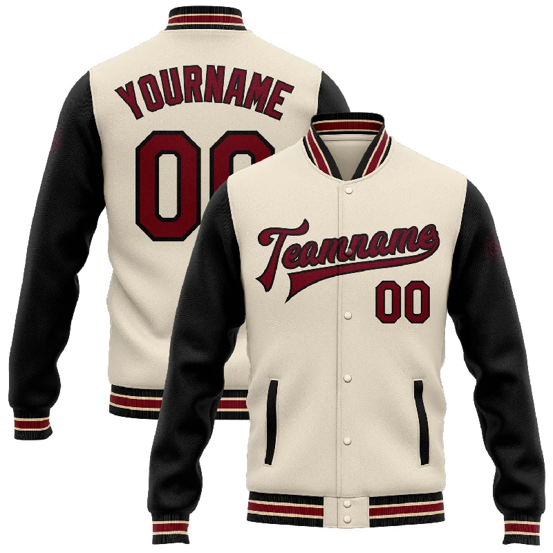 Fishing rod heavy combo-Custom Cream Crimson Black-City Cream Bomber Full-Snap Varsity Letterman Two Tone Jacket