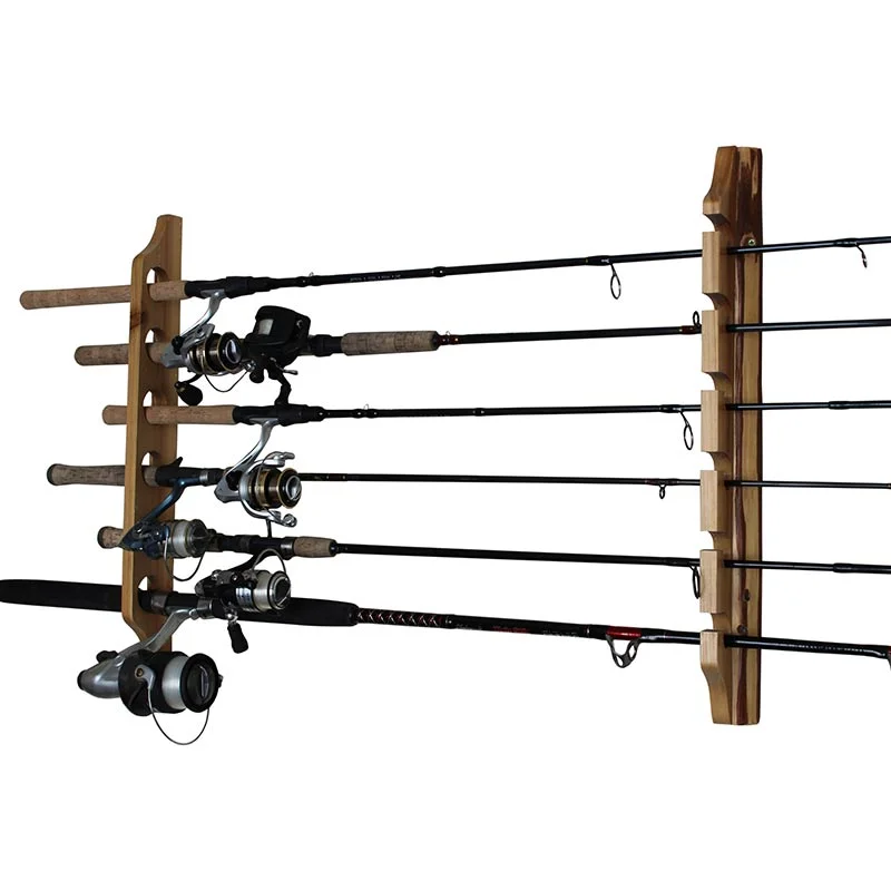 Fishing line spool organizer-2-PIECE 6-ROD VERTICAL/HORIZONAL ROD WALL MOUNT