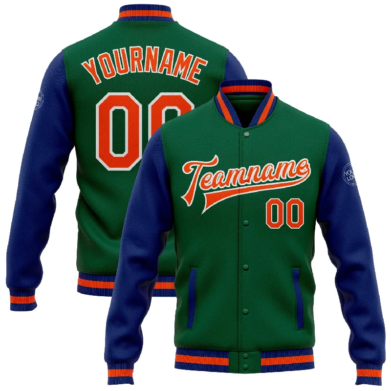 Fishing hook rust resistant-Custom Kelly Green Orange-Royal Bomber Full-Snap Varsity Letterman Two Tone Jacket