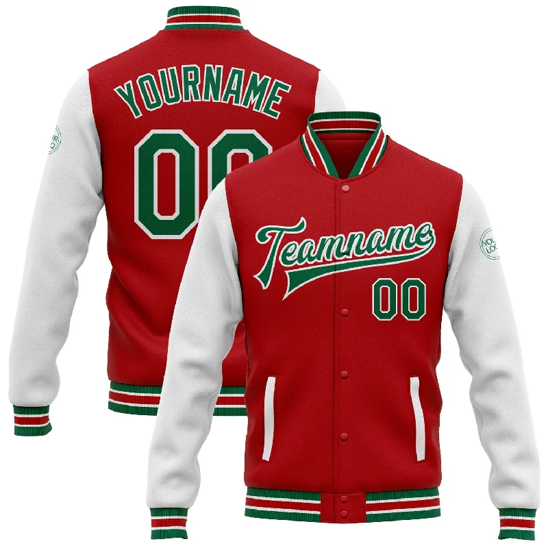 Fishing reel high stability-Custom Red Kelly Green-White Bomber Full-Snap Varsity Letterman Two Tone Jacket