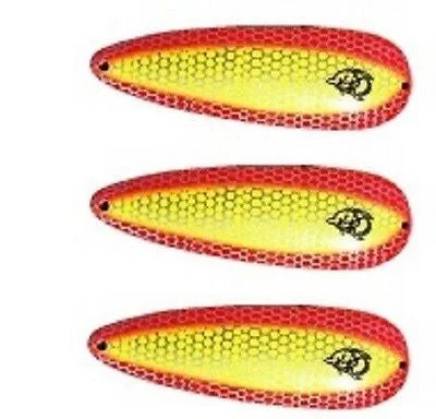 Fishing reel line capacity-Three Eppinger Seadevle Chartreuse Orange Fishing Spoon Lures 3 oz  5 3/4" 60-73