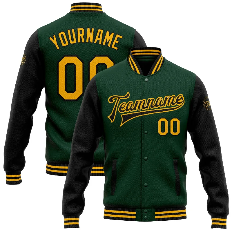 Fishing reel heavy gear-Custom Green Gold-Black Bomber Full-Snap Varsity Letterman Two Tone Jacket