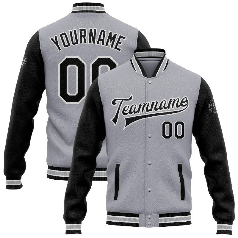 Fishing line thin strength-Custom Gray Black-White Bomber Full-Snap Varsity Letterman Two Tone Jacket