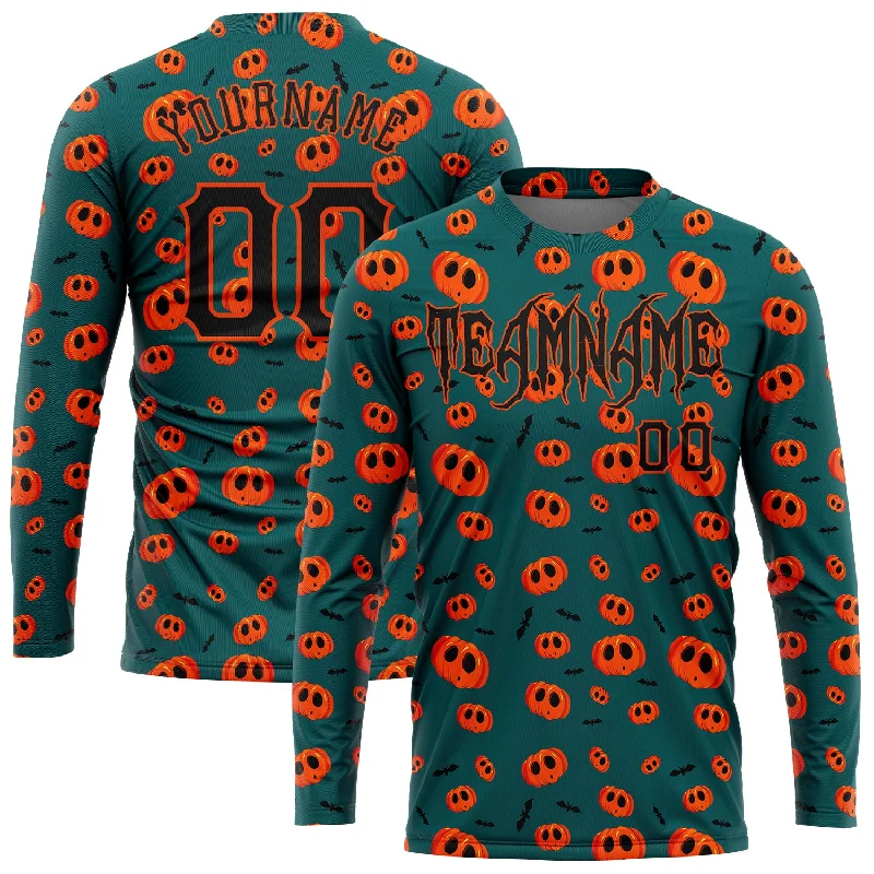 Fishing tackle rigid case-Custom 3D Pattern Halloween Pumpkins Long Sleeve Performance T-Shirt