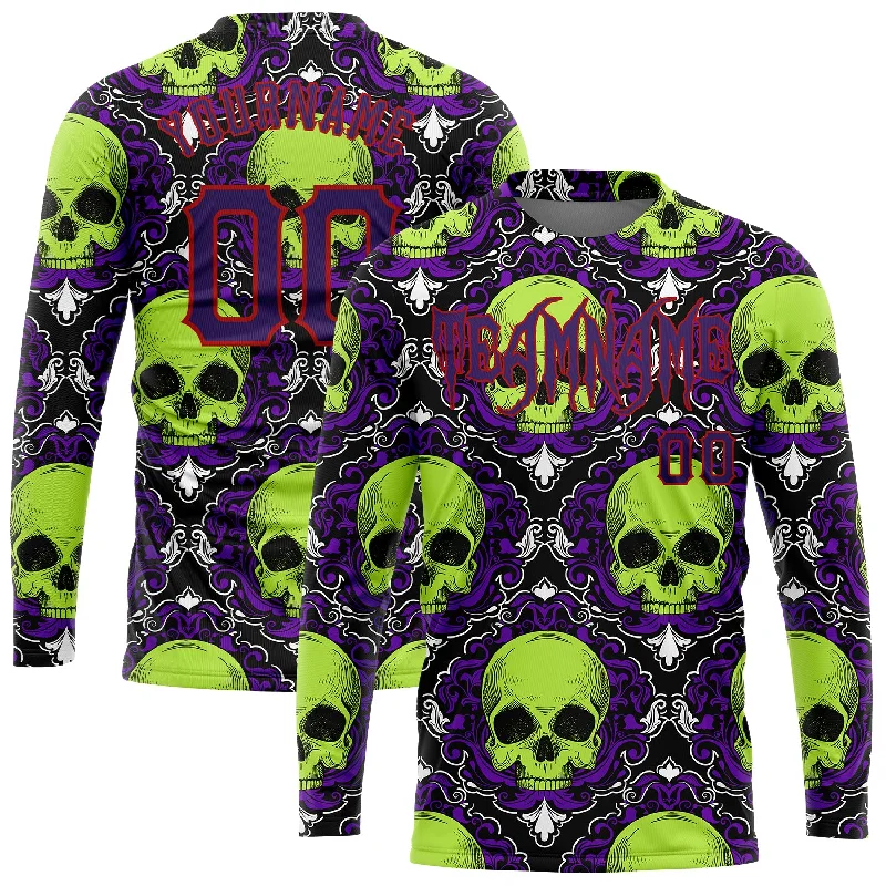 Fishing tackle utility pouch-Custom 3D Pattern Halloween Skulls Long Sleeve Performance T-Shirt