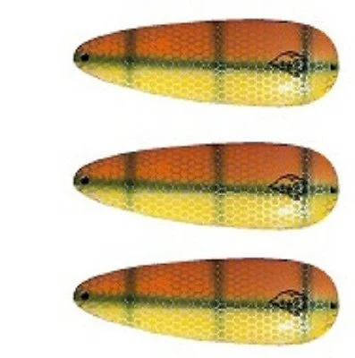 Fishing tackle soft rack-Three Eppinger Huskie Junior Orange/Green Perch Fishing Spoons 2 oz 4 1/2" 7-36