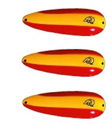 Fishing line smooth stability-Three Eppinger Huskie Junior Red/Yellow Stripe Fishing Spoons 2 oz 4 1/2" 7-43