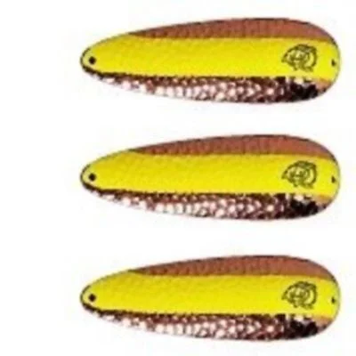 Fishing reel quick retrieve-Three Eppinger Seadevle Copper Chartreuse Fishing Spoon Lures 3 oz 5 3/4" 60-387