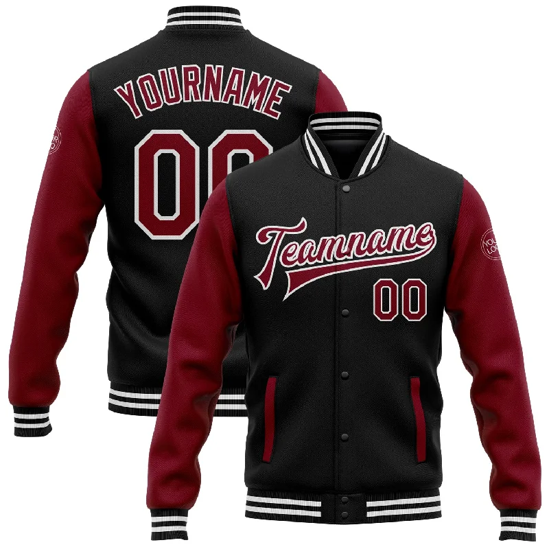 Fishing bait drying pouch-Custom Black Crimson-White Bomber Full-Snap Varsity Letterman Two Tone Jacket