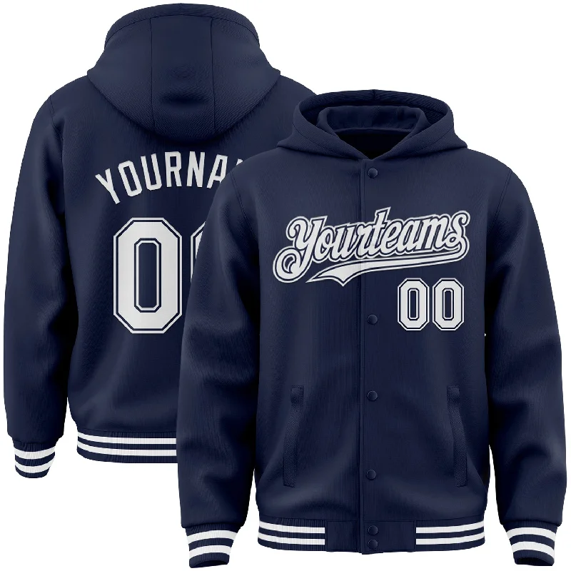 Fishing rod lightweight combo-Custom Navy White Bomber Full-Snap Varsity Letterman Hoodie Jacket