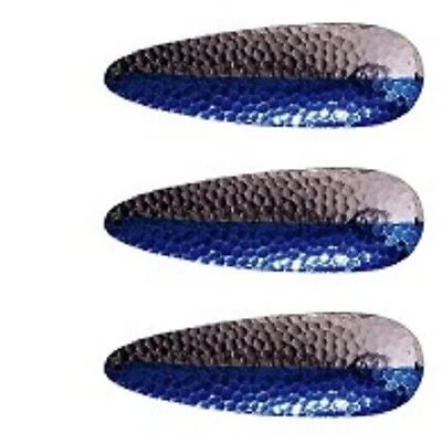 Fishing hook saltwater ready-Three Eppinger Huskie Junior Hammered Nickel Blue Fishing Spoons 2oz 4 1/2" 7-65