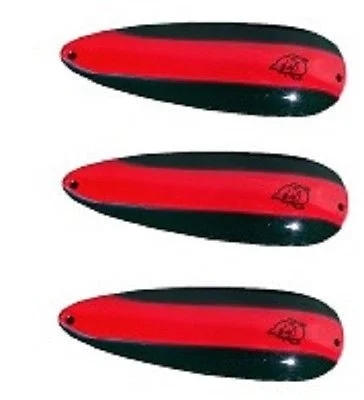 Fishing tackle padded tray-Three Eppinger Huskie Junior Green/Red Stripe Fishing Spoons 2 oz 4 1/2" 7-12