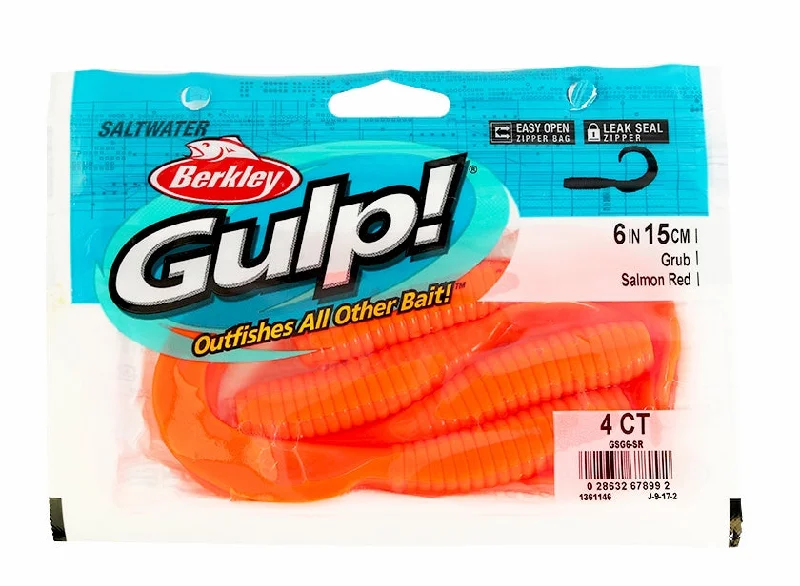 Fishing reel high hold-Berkley Gulp! Saltwater Grub - 6 in. - Salmon Red