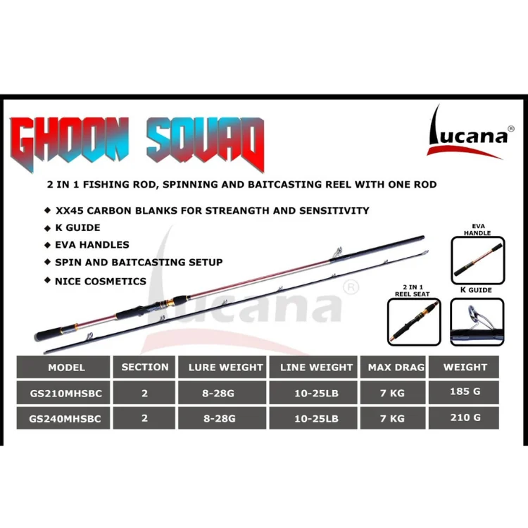 Fishing rod quick mount-Lucana Ghoon Squad K-Guide 7ft and 8ft 2 in 1 Fishing Rod