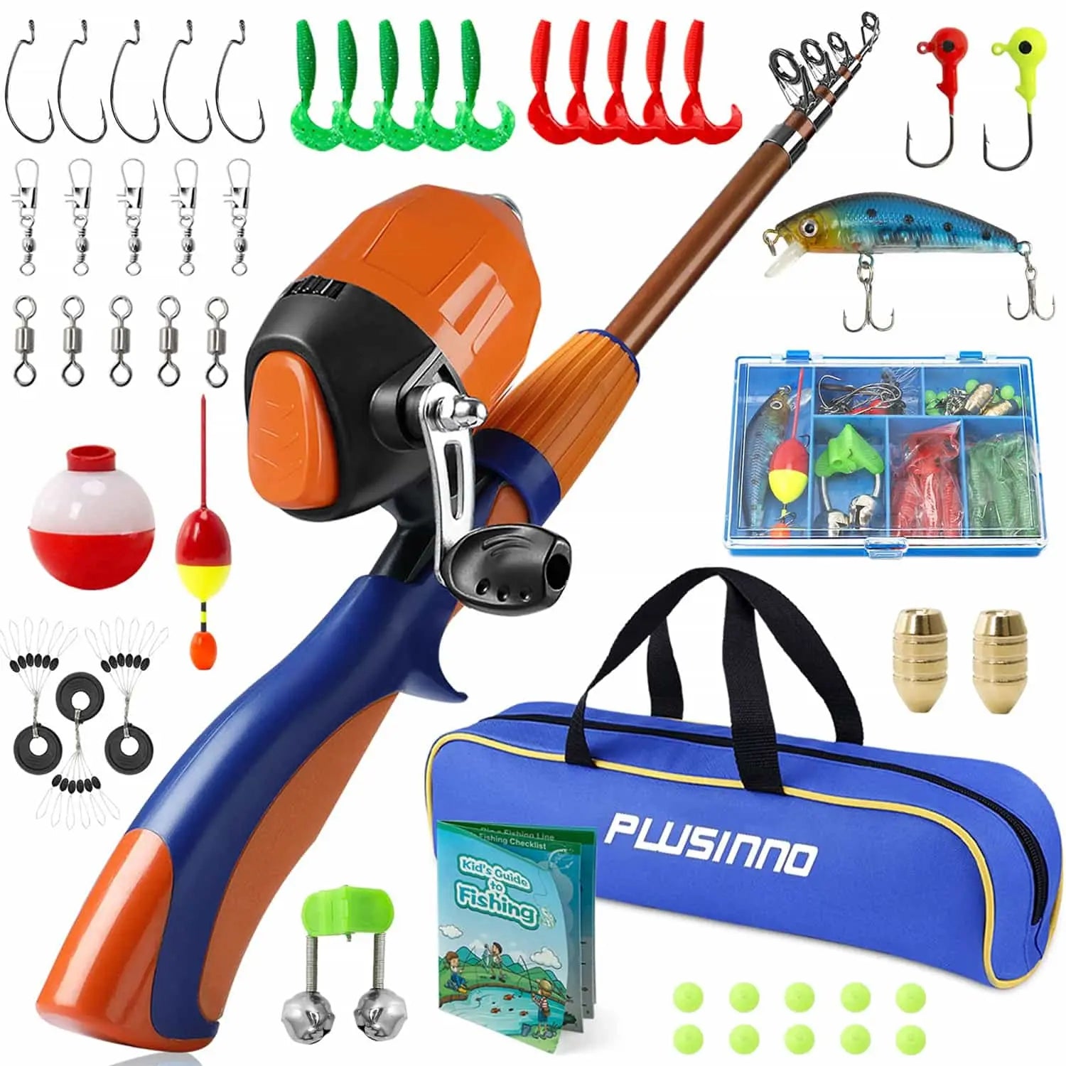 Fishing rod shore holder-PLUSINNO KFR2 Kids Fishing Rod Combo Full Kits with Bag