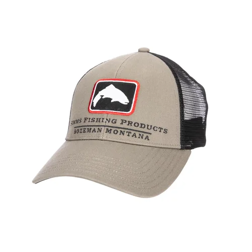 Fishing rod pier holder-Simms Trout Icon Trucker Hat, Tan