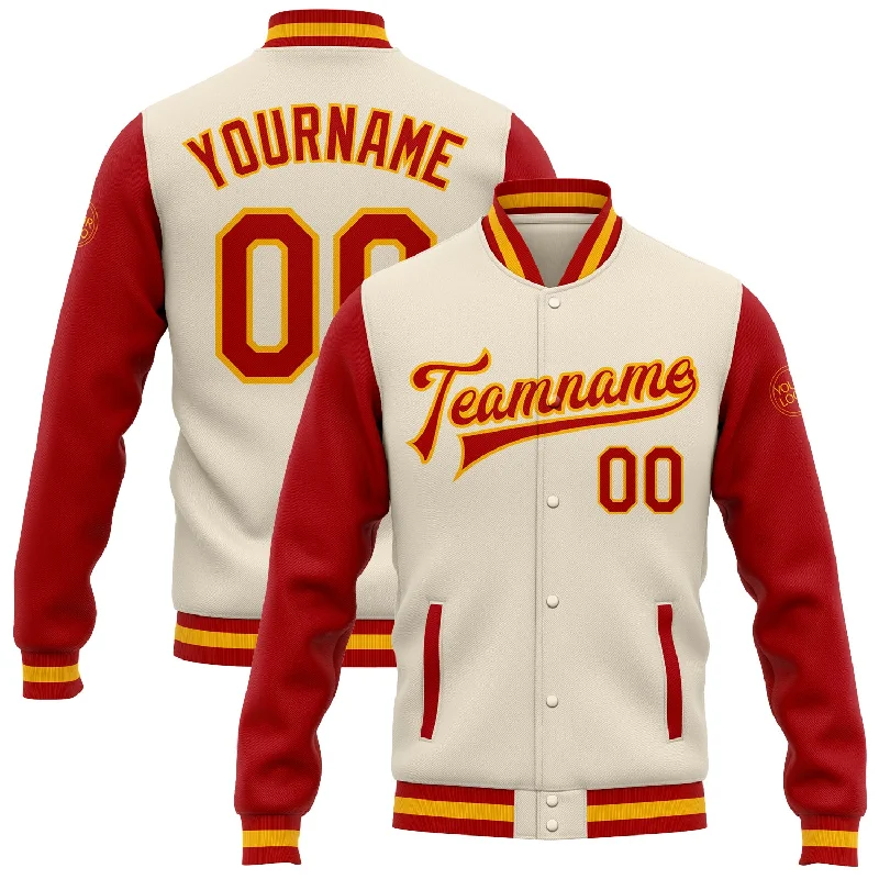 Fishing rod folding combo-Custom Cream Red-Gold Bomber Full-Snap Varsity Letterman Two Tone Jacket