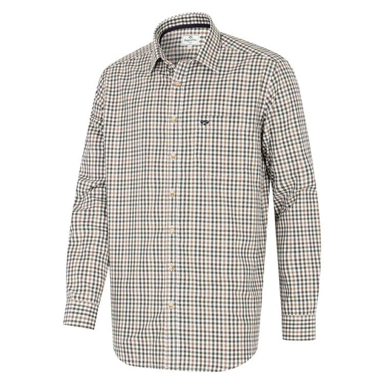 Fishing line knotless tie-Hoggs Of Fife Garvock Cotton Twill Herringbone Check Shirt - Brown/Green