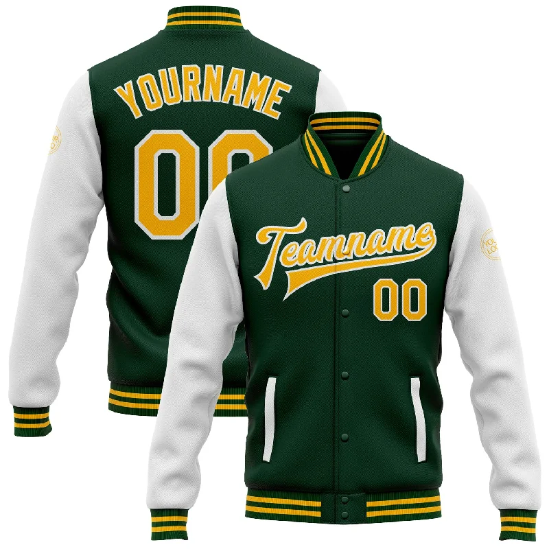 Fishing rod lightweight rack-Custom Green Gold-White Bomber Full-Snap Varsity Letterman Two Tone Jacket