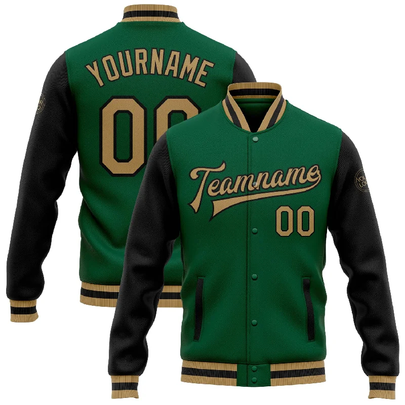 Fishing reel smooth spool-Custom Kelly Green Old Gold-Black Bomber Full-Snap Varsity Letterman Two Tone Jacket