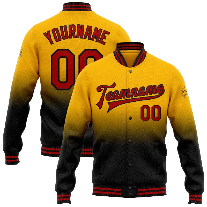 Fishing rod boat rack-Custom Gold Red-Black Bomber Full-Snap Varsity Letterman Fade Fashion Jacket