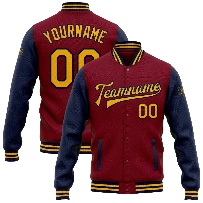 Fishing rod pier holder-Custom Crimson Gold-Navy Bomber Full-Snap Varsity Letterman Two Tone Jacket