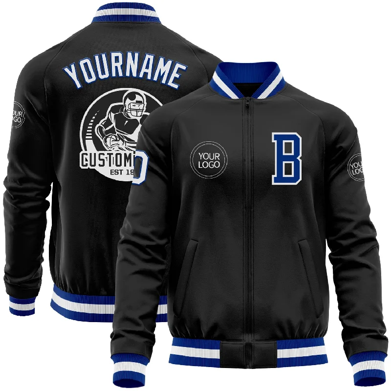 Fishing line thin tension-Custom Black Royal-White Bomber Varsity Letterman Zipper Jacket