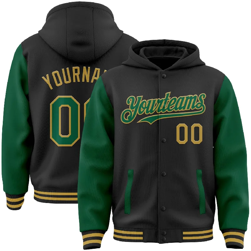 Fishing rod sturdy rack-Custom Black Kelly Green-Old Gold Bomber Full-Snap Varsity Letterman Two Tone Hoodie Jacket