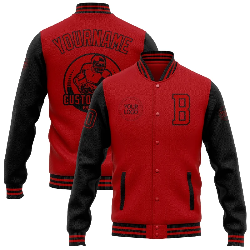 Fishing rod telescopic holder-Custom Red Black Bomber Full-Snap Varsity Letterman Two Tone Jacket