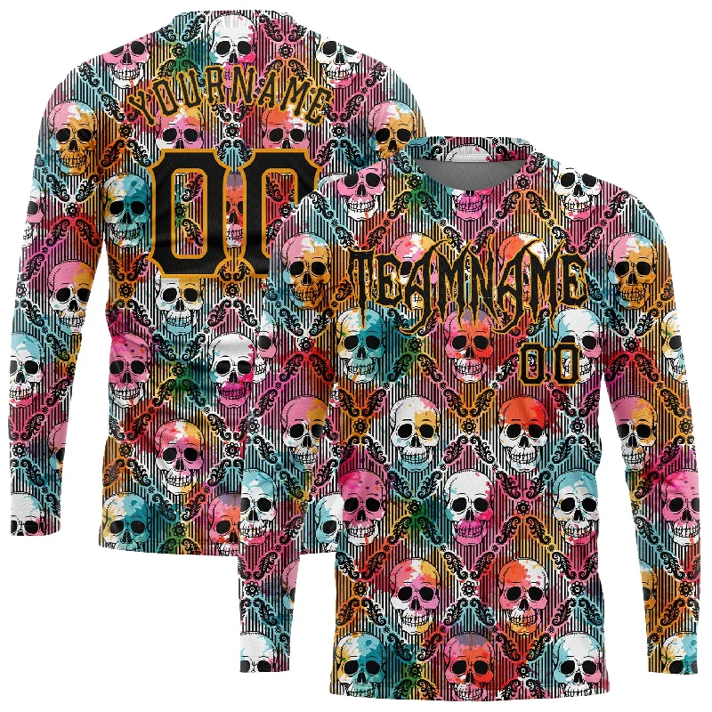 Fishing tackle stackable case-Custom 3D Pattern Halloween Skulls Long Sleeve Performance T-Shirt