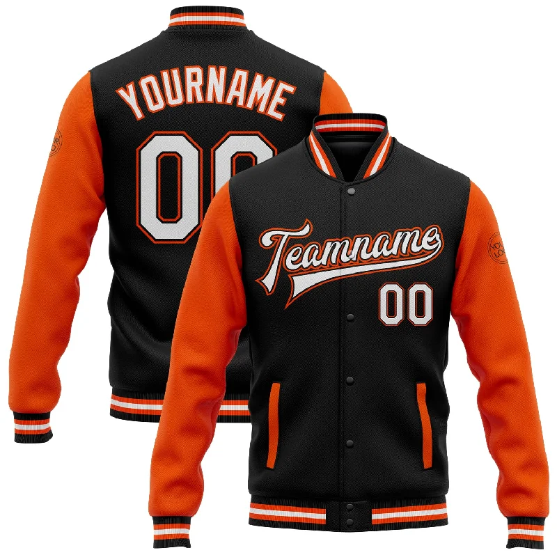 Fishing rod sturdy combo-Custom Black White-Orange Bomber Full-Snap Varsity Letterman Two Tone Jacket