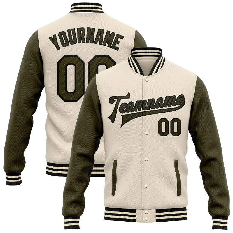 Fishing tackle soft rack-Custom Cream Olive-Black Bomber Full-Snap Varsity Letterman Two Tone Jacket