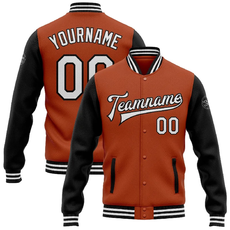 Fishing line cast precision-Custom Texas Orange White-Black Bomber Full-Snap Varsity Letterman Two Tone Jacket