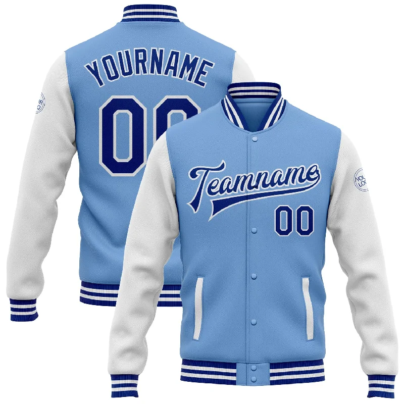 Fishing pliers multi-tool-Custom Light Blue Royal-White Bomber Full-Snap Varsity Letterman Two Tone Jacket