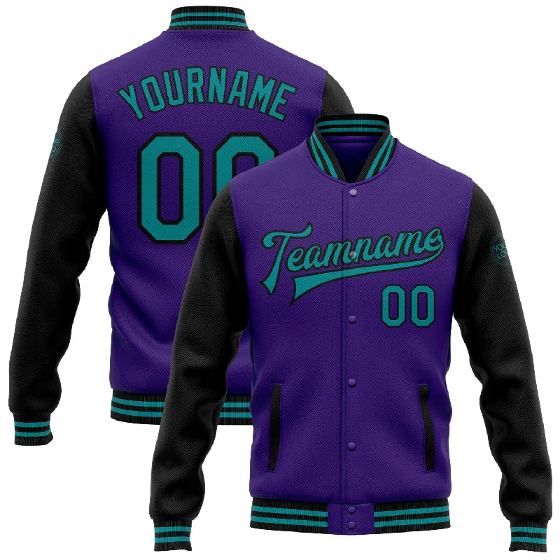 Fishing tackle utility box-Custom Purple Teal-Black Bomber Full-Snap Varsity Letterman Two Tone Jacket