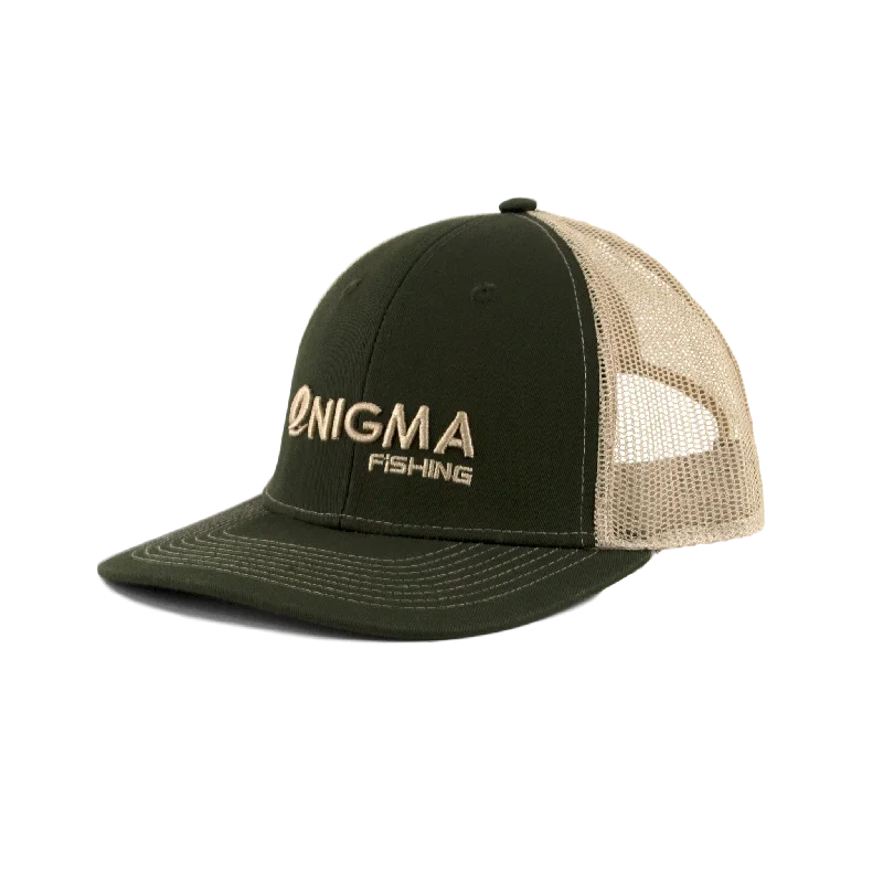 Fishing line spool grip-Enigma Tan and Green Snapback Hat