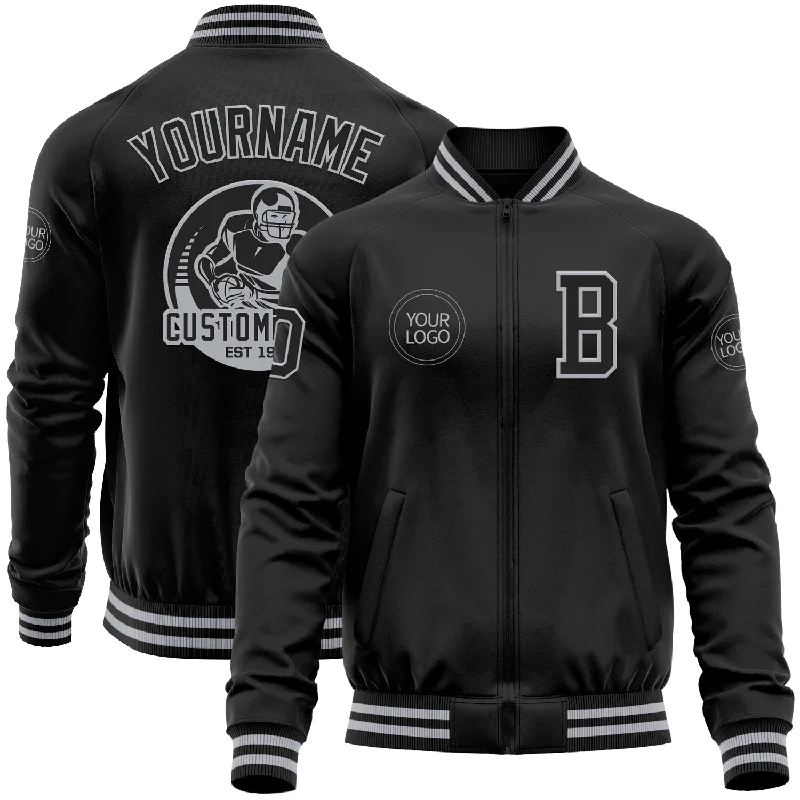 Fishing line durable cast-Custom Black Gray Bomber Varsity Letterman Zipper Jacket