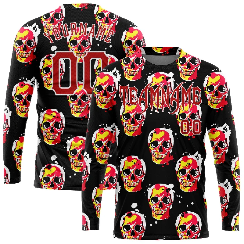 Fishing tackle utility bag-Custom 3D Pattern Halloween Skulls Long Sleeve Performance T-Shirt