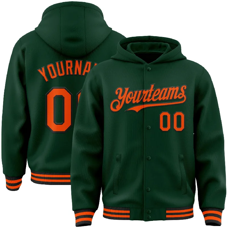 Fishing reel fast gear-Custom Green Orange-Black Bomber Full-Snap Varsity Letterman Hoodie Jacket