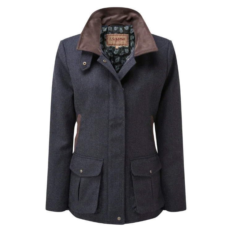 Fishing rod shore casting-Schoffel Ladies Lilymere Jacket - Navy Herringbone Tweed