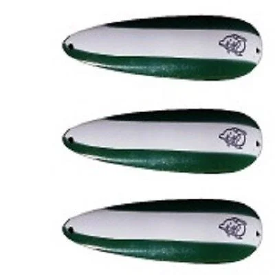 Fishing hook rust guard-Three Eppinger Huskie Junior Green/White Stripe Fishing Spoons 2 oz 4 1/2" 7-11