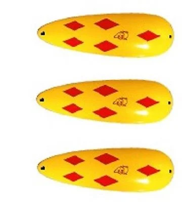 Fishing tackle durable case-Three Eppinger Huskie Junior Yellow/Red Diamonds Fishing Spoons 2 oz 4 1/2" 7-17