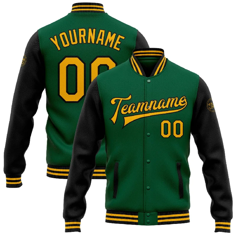 Fishing rod ceiling storage-Custom Kelly Green Gold-Black Bomber Full-Snap Varsity Letterman Two Tone Jacket