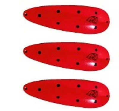 Fishing reel heavy gear-Three Eppinger Huskie Junior Red/Black Dots Fishing Spoons 2 oz 4 1/2" 7-51