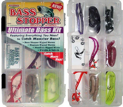 Fishing hook fine shank-K&E Stopper Ultimate Bass Fishing Kit Rigged Worms/Terminal Tackle FKSP-BS25